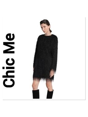 CHIC ME Black Long Sleeve Fuzzy Dress NWT size CL